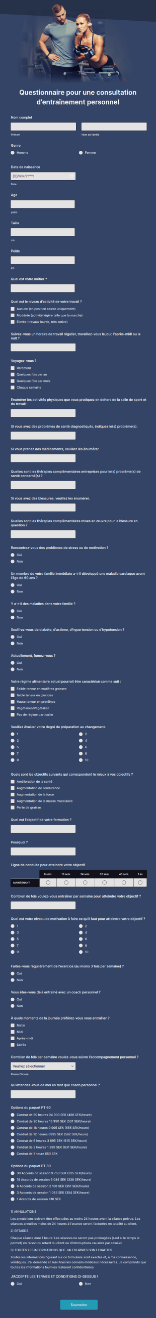 Questionnaire Pour Une Consultation D'entraînement Personnel