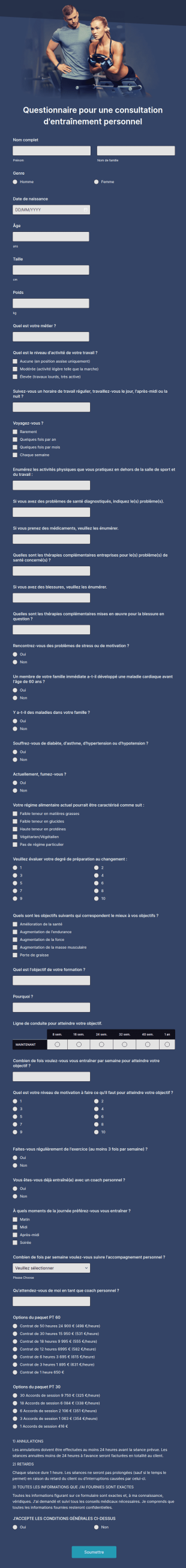 Questionnaire Pour Une Consultation D'entraînement Personnel