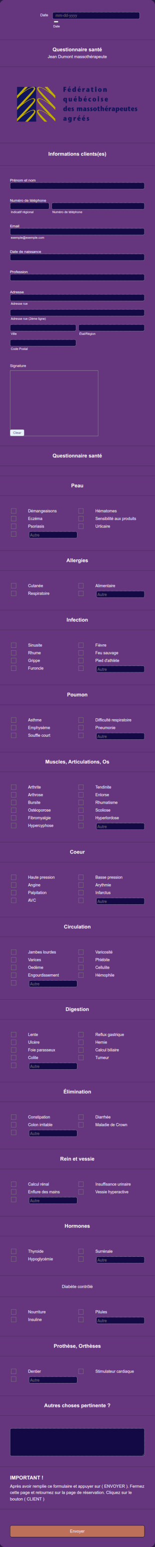 Questionnaire Santé