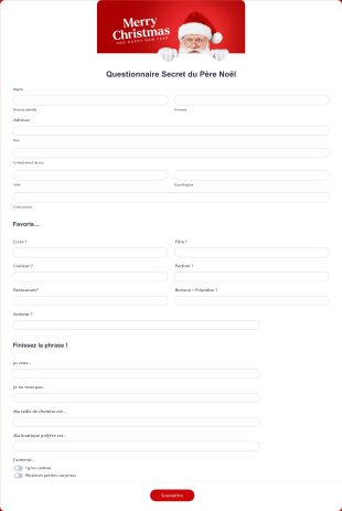 Questionnaire Secret Du Père Noël Form Template