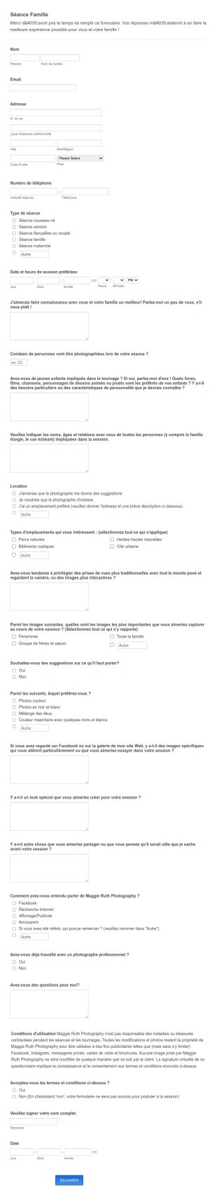 Questionnaire Sur La Séance De Photographie De Famille