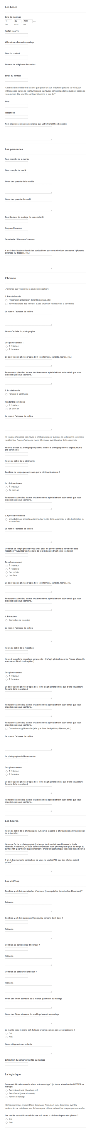 Questionnaire Sur Le Plan D'événement De Mariage
