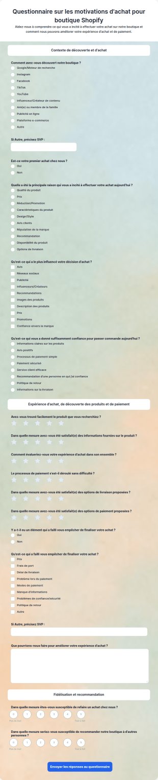 Questionnaire Sur Les Motivations D'achat Pour Boutique Shopify