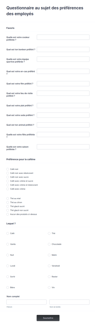 Questionnaire Sur Les Préférences Des Employés