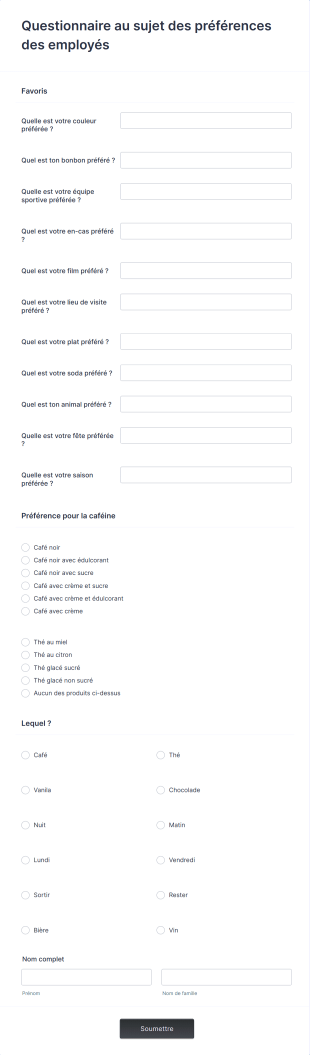 Questionnaire Sur Les Préférences Des Employés Form Template