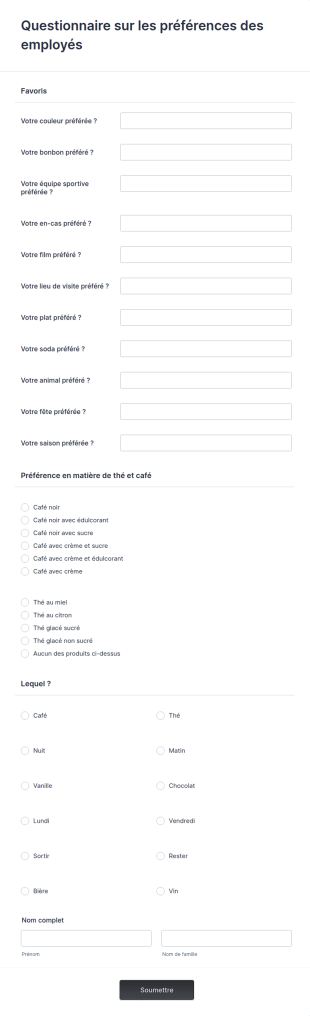 Questionnaire Sur Les Préférences Des Employés