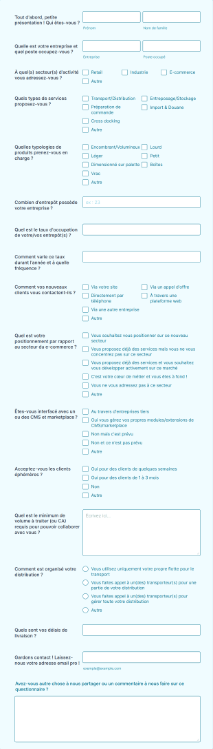 Questionnaire Sur Vos Services Logistiques