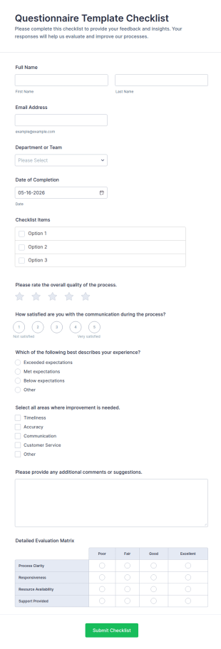 Questionnaire Template Checklist