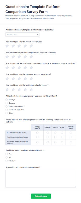Questionnaire Template Platform Comparison Survey