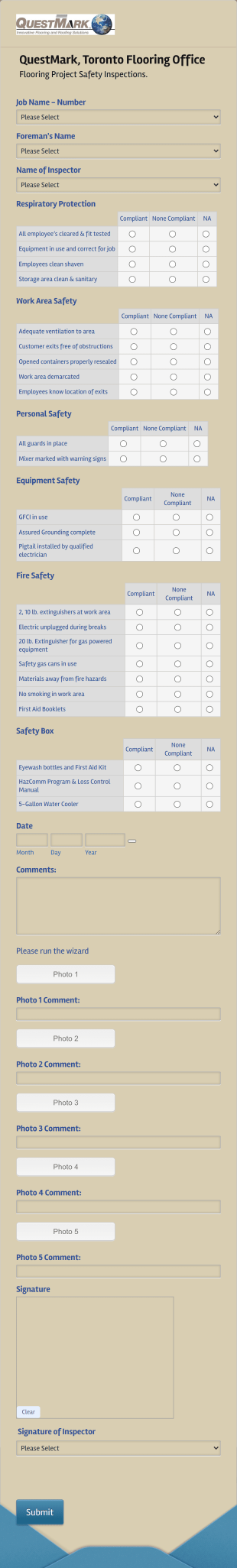 Safety Inspection Form Template