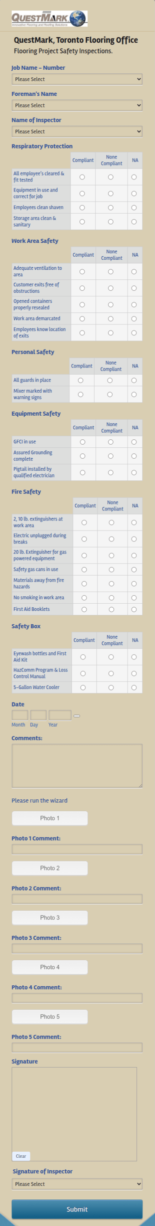 Safety Inspection Form Template
