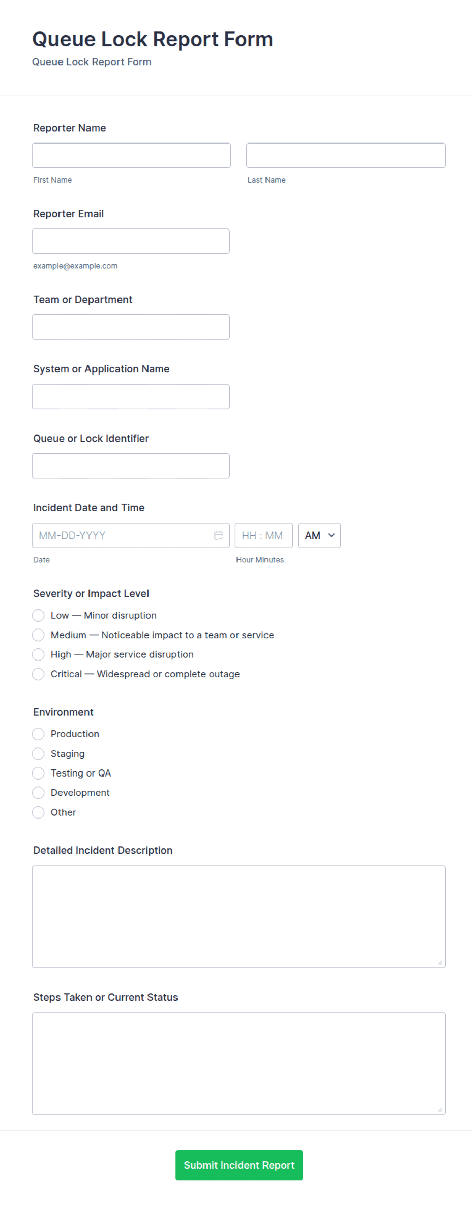Queue Lock Report Form Template | Jotform