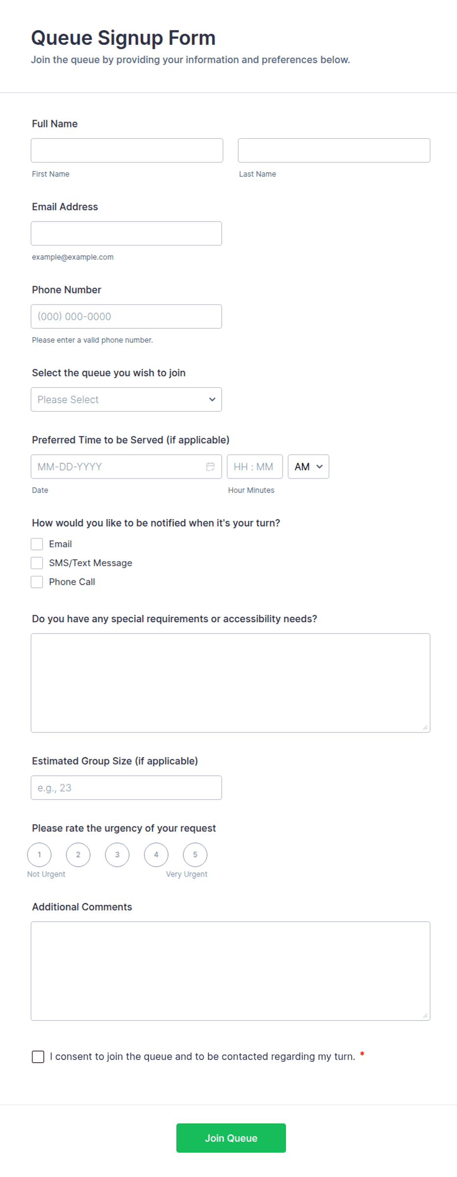 Queue Number Template.pdf Queue Signup Form Template | Jotform