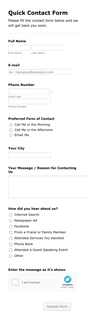 Quick Contact Form Template