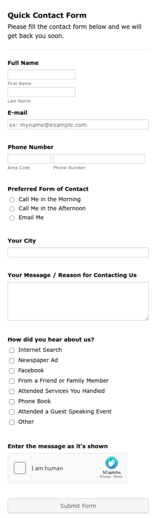 Quick Contact Form Template