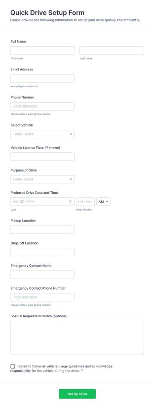 Quick Drive Setup Form Template