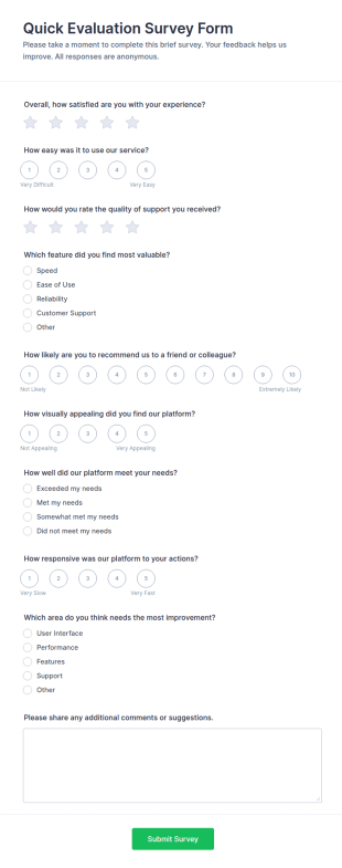 Quick Evaluation Survey Form Template