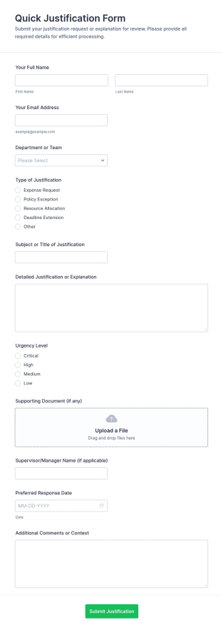 Quick Justification Form Template
