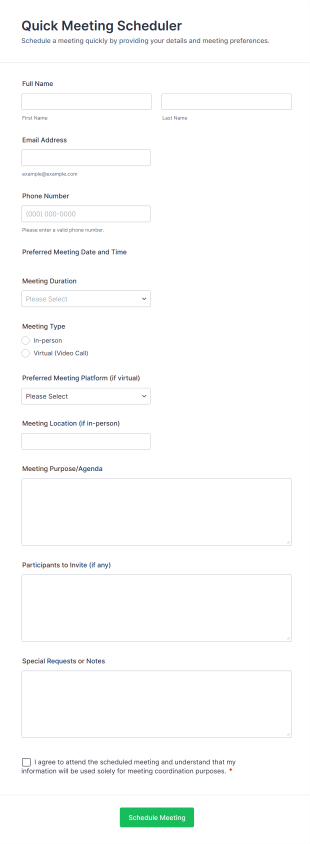 Quick Meeting Scheduler Form Template