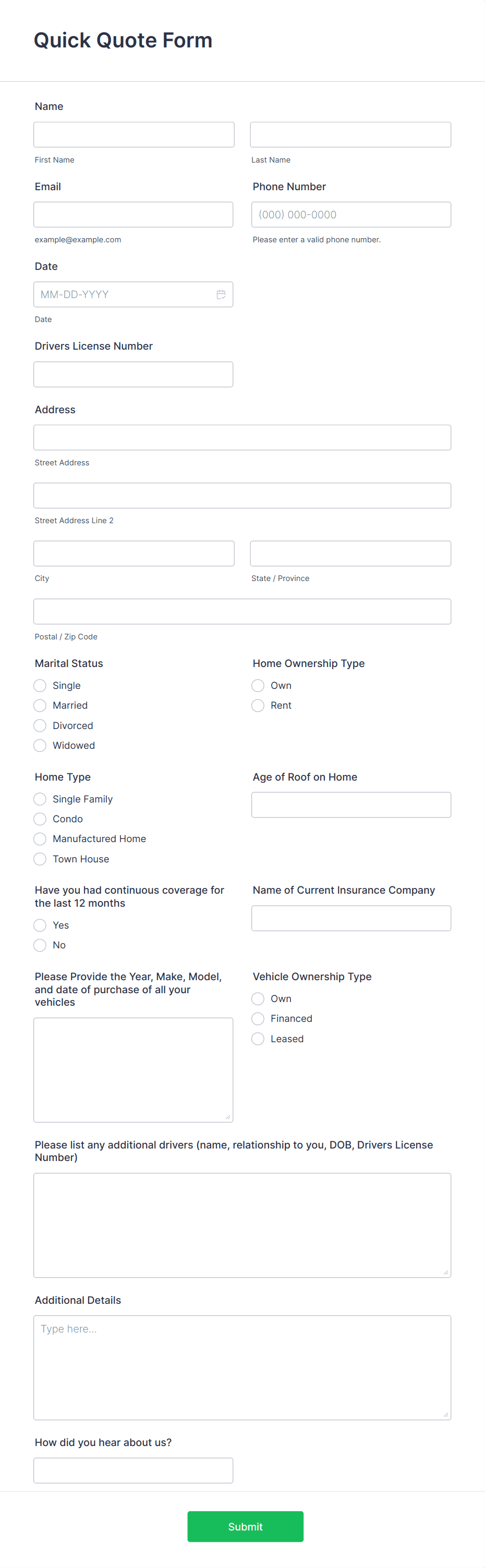 Quick Quote Form Template | Jotform