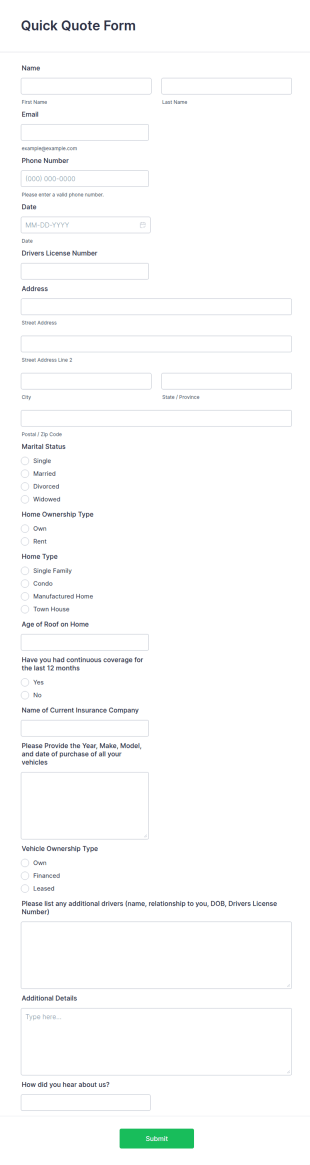 Quick Quote Form Template