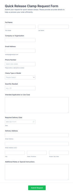 Quick Release Clamp Request Form Template