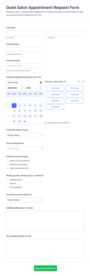 Quiet Salon Appointment Request Form Template
