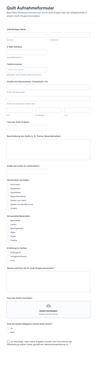 Quilt Aufnahmeformular
