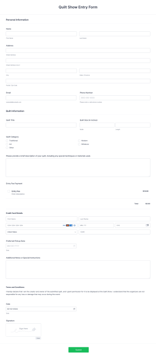 Quilt Show Entry Form Template
