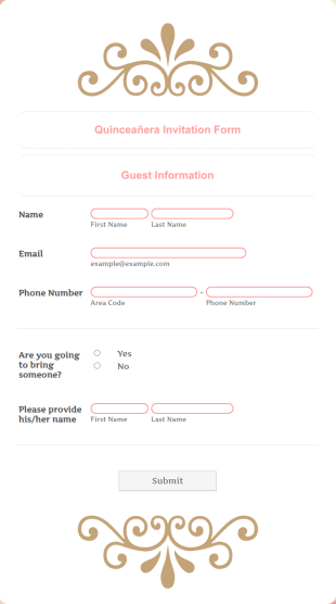 Quinceañera Invitation Form Template