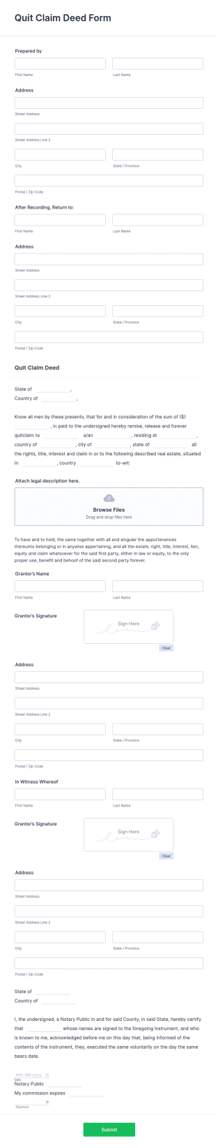 Quit Claim Deed Form Template