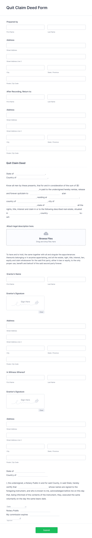 Quit Claim Deed Form Template