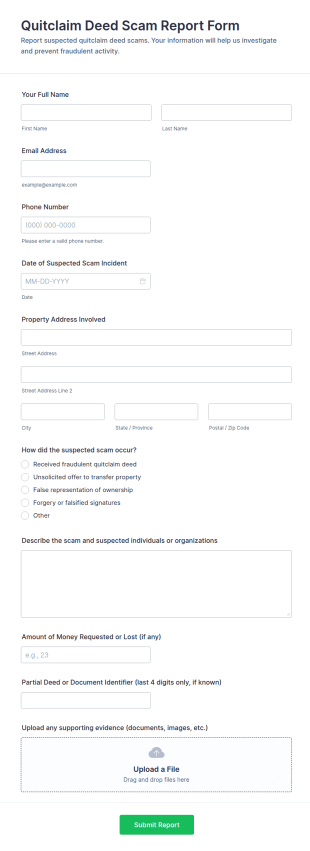 Quitclaim Deed Scam Report Form Template