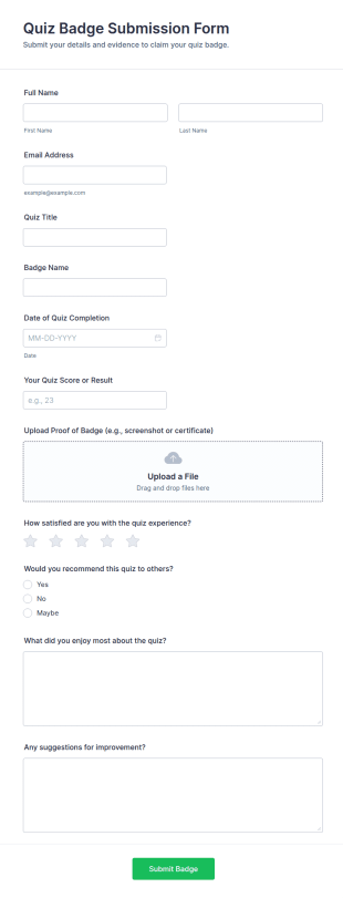 Quiz Badge Submission Form Template