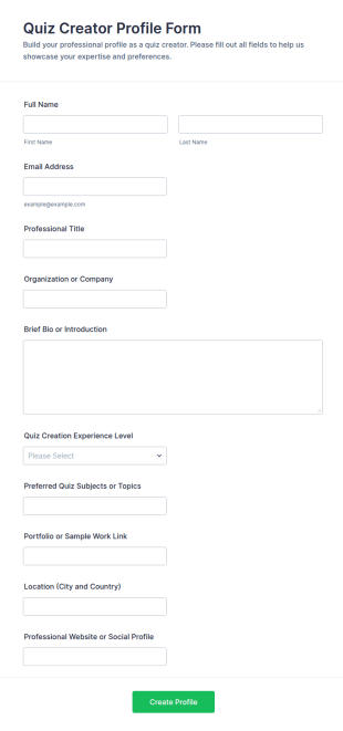 Quiz Creator Profile Form Template