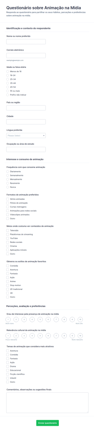 Quiz De Animação Na Mídia