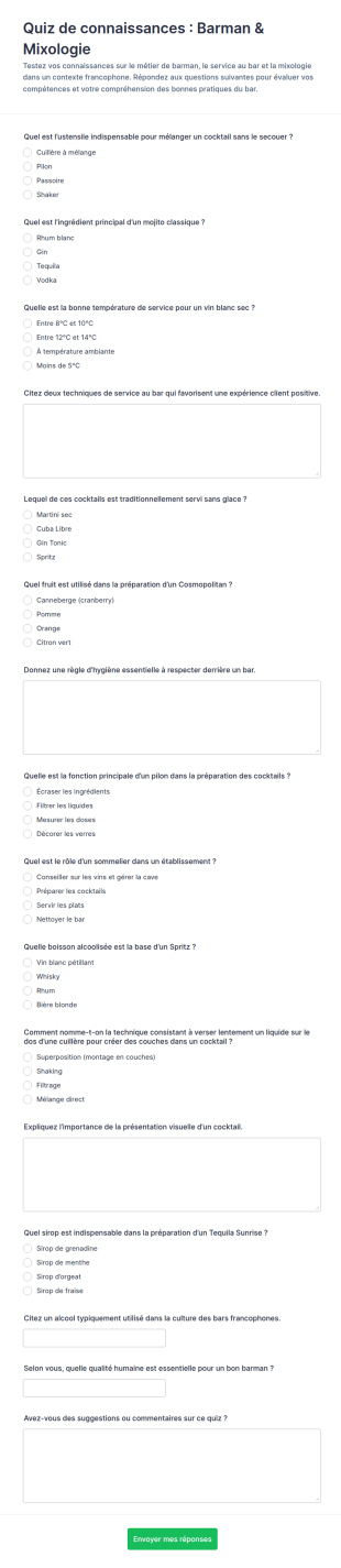 Quiz De Connaissances En Barman