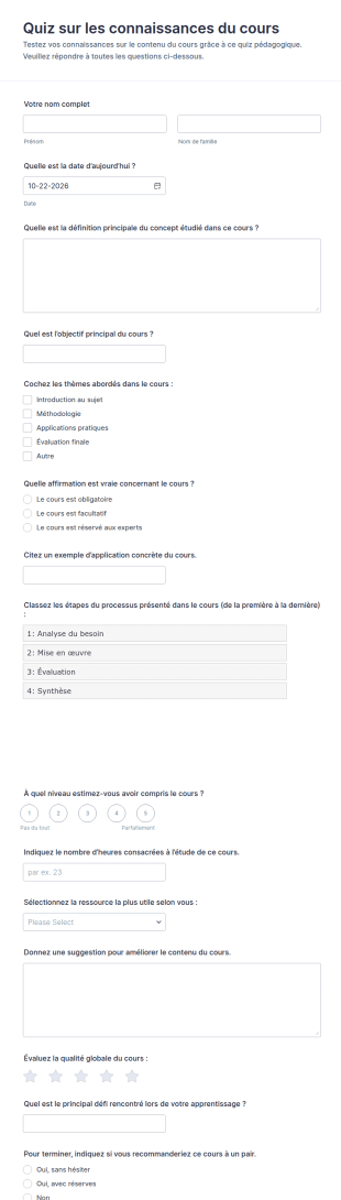 Quiz De Connaissances Sur Le Cours