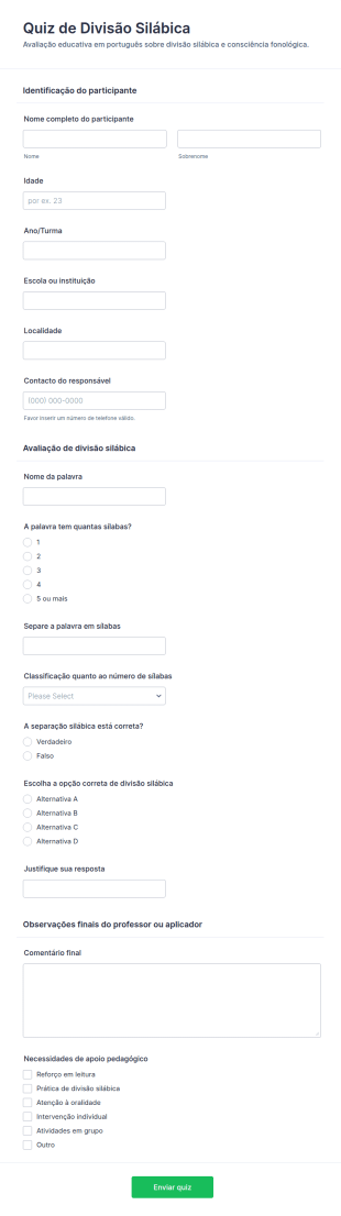 Quiz De Divisão Silábica