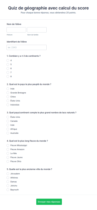 Quiz De Géographie Avec Calcul Du Score