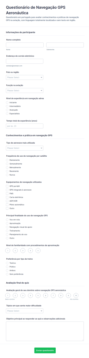 Quiz De Navegação Por GPS Da Aviação