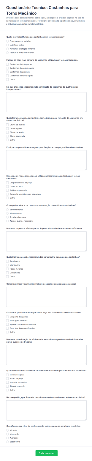 Quiz De Postos De Ferramenta Para Torneamento