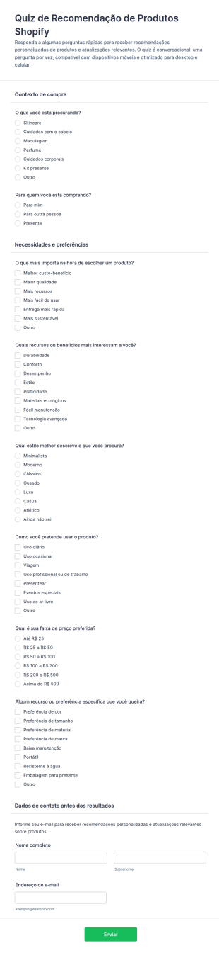 Quiz De Recomendação De Produtos Shopify