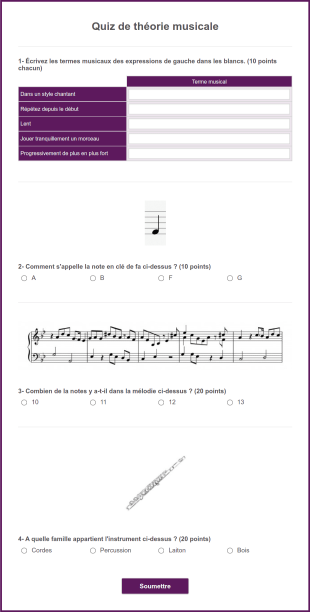 Quiz De Théorie Musicale Form Template