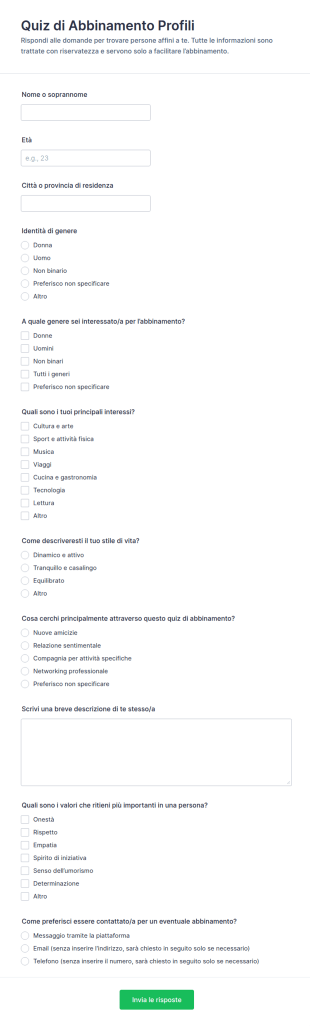 Quiz Di Abbinamento Form