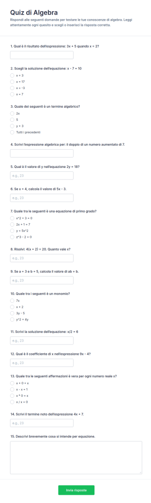 Quiz Di Algebra