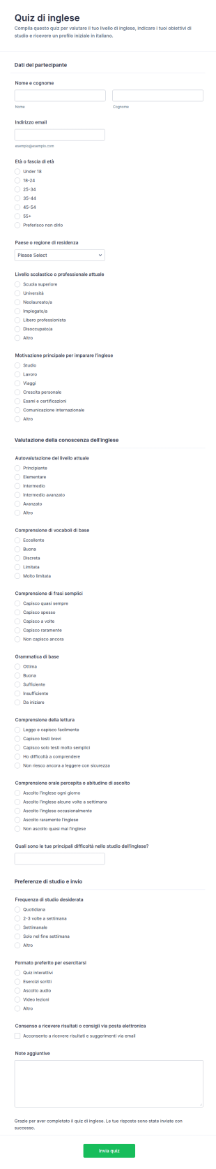Quiz Di Apprendimento Inglese