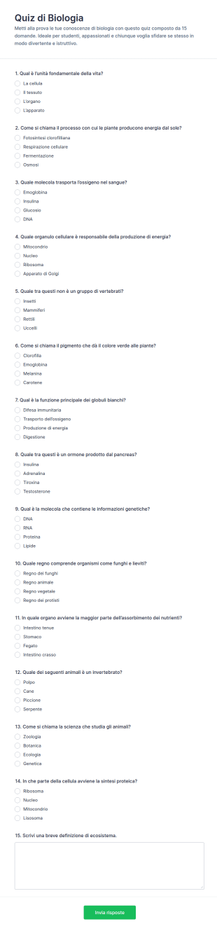 Quiz Di Biologia