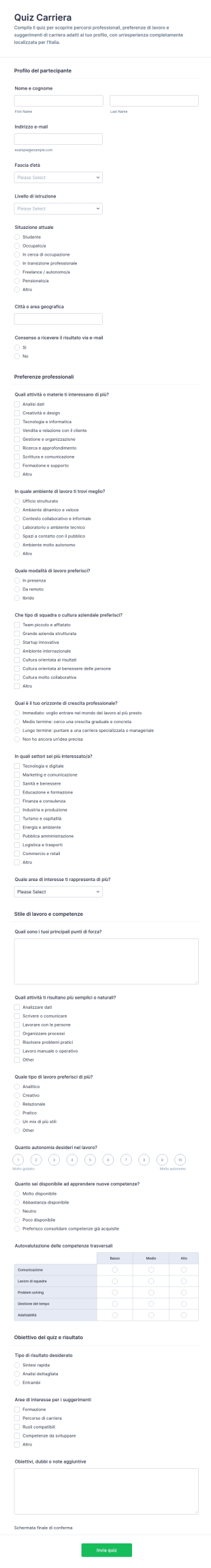 Quiz Di Carriera Sondaggio