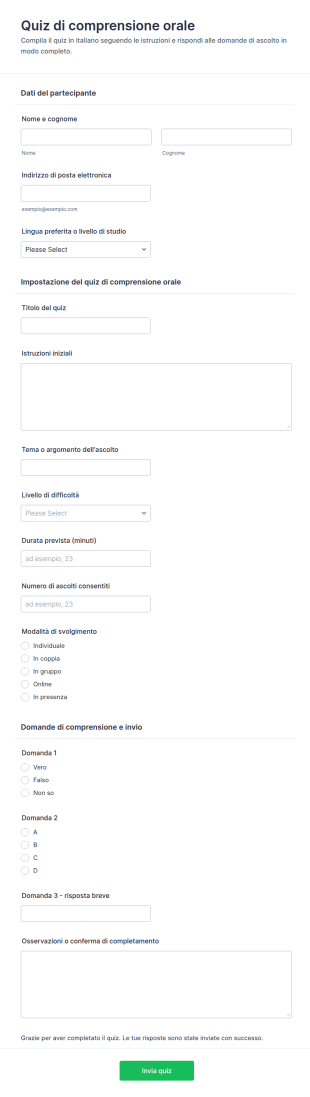 Quiz Di Comprensione Ascolto